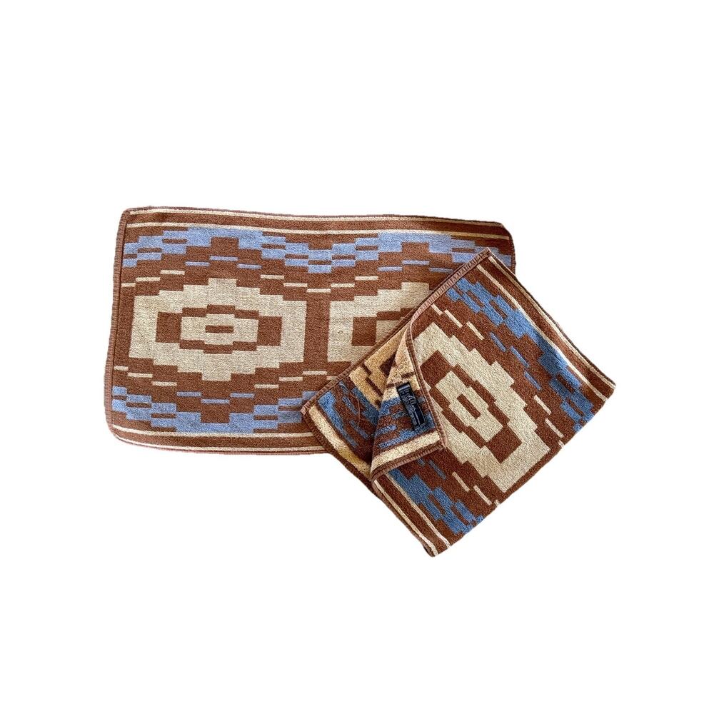 Vintage Allen International Hand Towels Bathroom Decor Wash Cloths Brown Blue